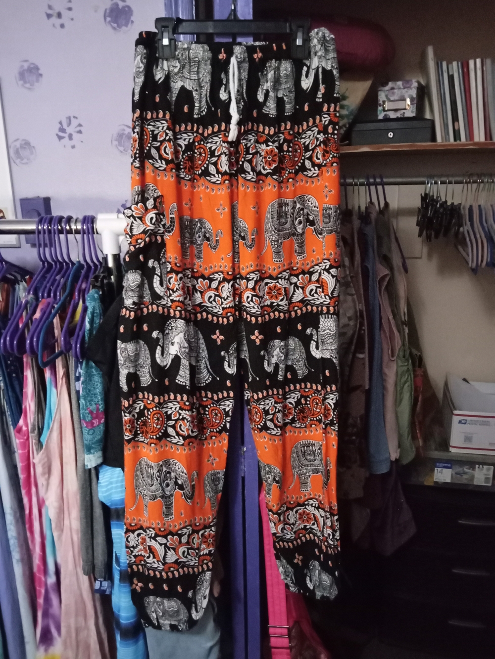 Unbranded Boho Elephant Print Women’s Orange And Black Harem Pants